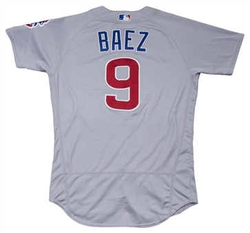 2018 Javier Baez Season Long Game Used Chicago Cubs Road Jersey Photo Matched To 35 Games For 12 Home Runs (MLB Authenticated & Sports Investors Authentication)